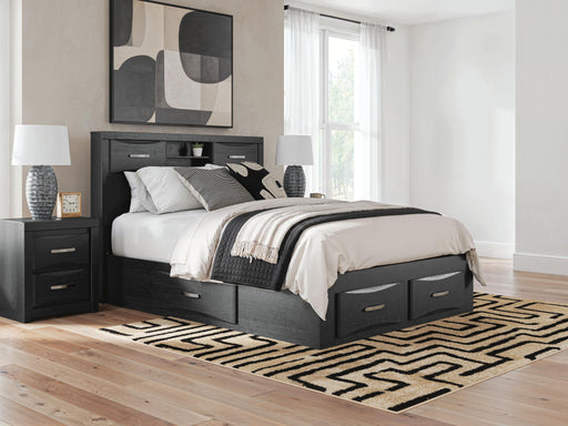Stabotta - Queen Bookcase Bed With Storage Footboard And 2 Under Bed Storage Units - Black - Tallahassee Discount Furniture (FL)