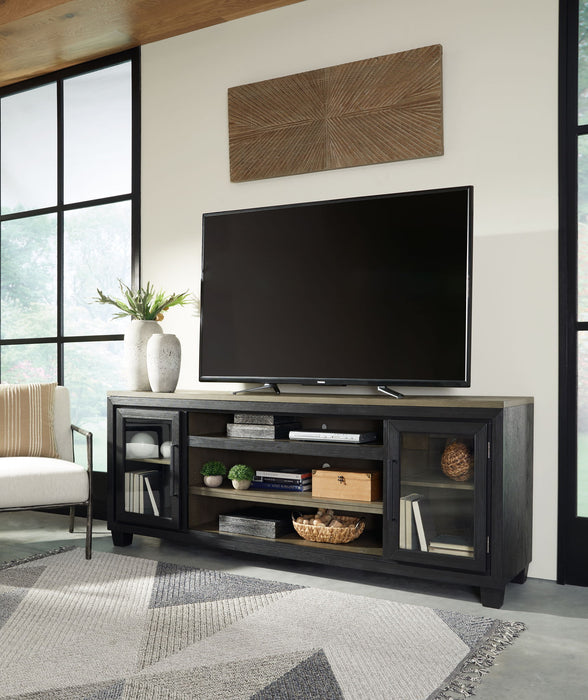 Foyland - Black / Brown - XL TV Stand w/Fireplace Option - Tallahassee Discount Furniture (FL)