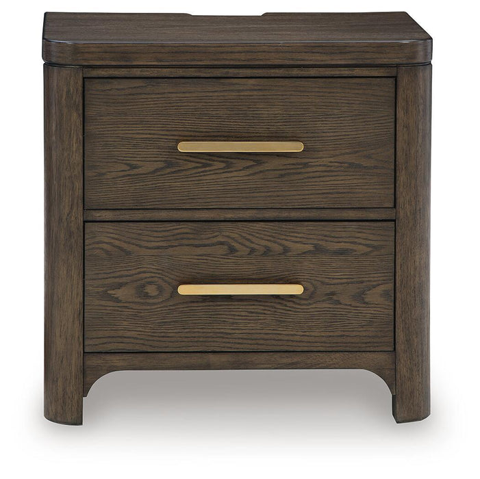 Radkin - Two Drawer Night Stand - Burnished Brown