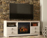 Willowton - 2 Pc. - 64" TV Stand With Faux Firebrick Fireplace Insert - Whitewash - Tallahassee Discount Furniture (FL)