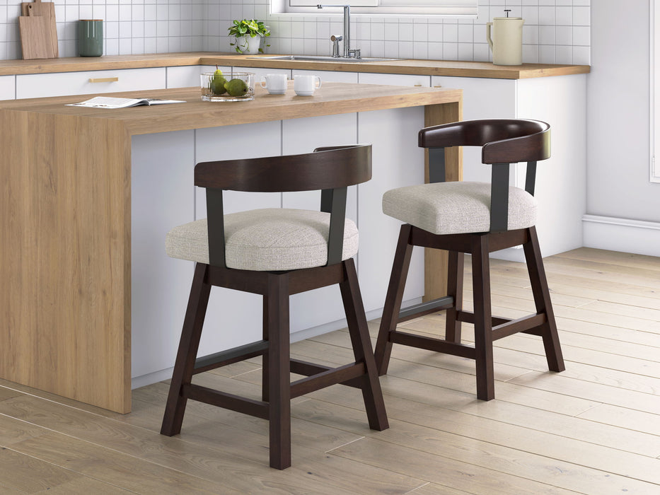 Haddigan - Upholstered Swivel Barstool (Set of 2) - Dark Brown - Tallahassee Discount Furniture (FL)