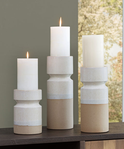 Hurston - Ivory / Brown - Candle Holder Set (Set of 3) - Tallahassee Discount Furniture (FL)