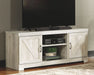 Bellaby - Whitewash - 63" TV Stand With Faux Firebrick Fireplace Insert - Tallahassee Discount Furniture (FL)