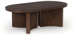 Korestone - Dark Brown - Oval Cocktail Table - Tallahassee Discount Furniture (FL)