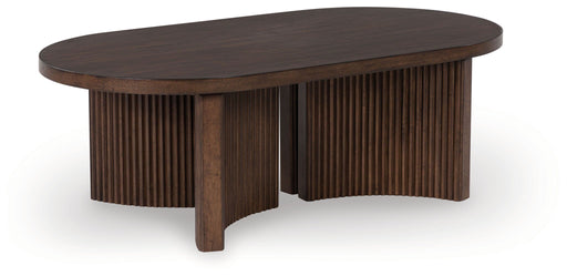 Korestone - Dark Brown - Oval Cocktail Table - Tallahassee Discount Furniture (FL)