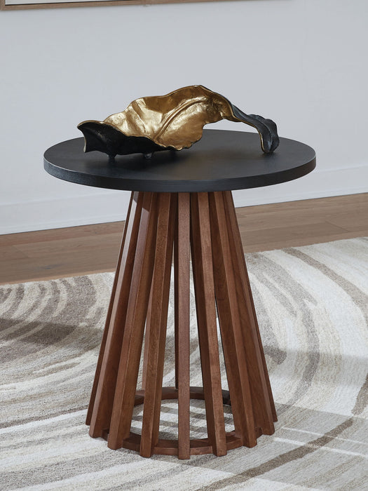 Kallari - Warm Brown / Black - Round End Table - Tallahassee Discount Furniture (FL)