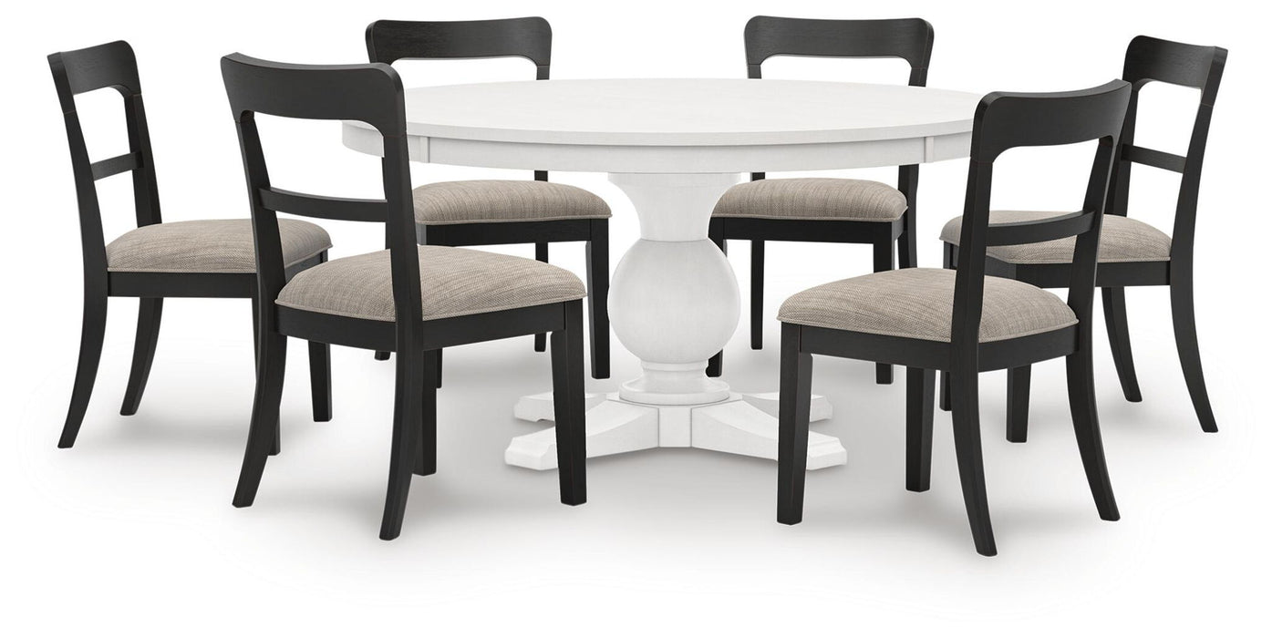 Greddinton - Round Dining Table Set - Black Chairs