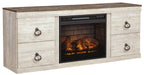 Willowton - 2 Pc. - TV Stand With Faux Firebrick Fireplace Insert - Whitewash - Tallahassee Discount Furniture (FL)