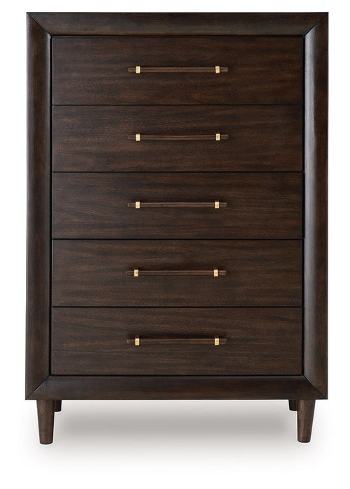 Dantenton - Five Drawer Chest - Merlot - Tallahassee Discount Furniture (FL)