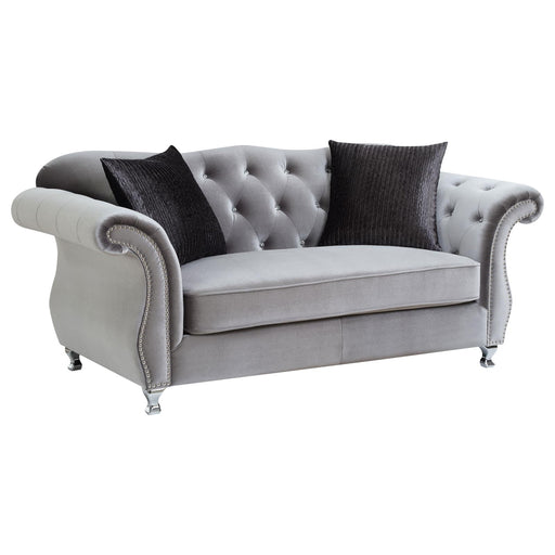 Frostine Button Tufted Loveseat Silver image