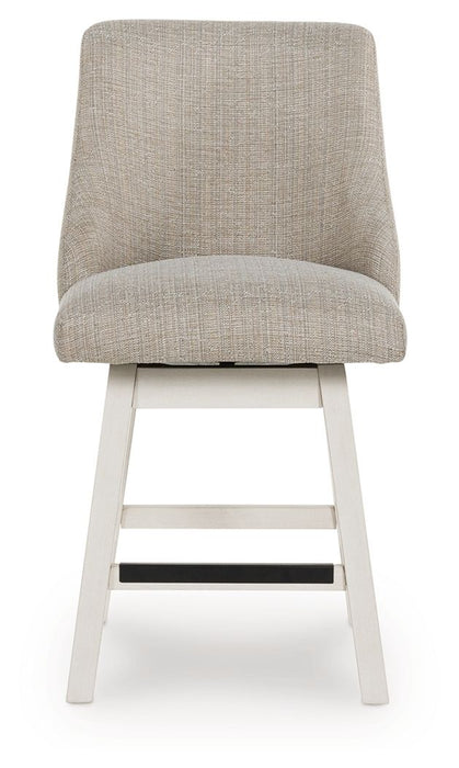 Robbinsdale - Antique White - Upholstered Swivel Curved Back Barstool (Set of 2) - Tallahassee Discount Furniture (FL)