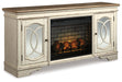 Realyn - 2 Pc. - 74" TV Stand With Electric Infrared Fireplace Insert - Chipped White - Tallahassee Discount Furniture (FL)