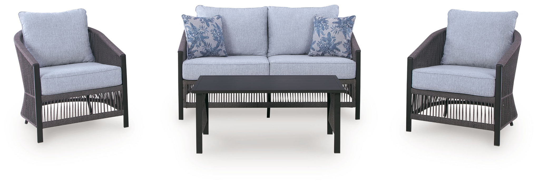 Bridges Beach - Loveseat, Lounge Chairs, Table Set (Set of 4) - Gray - Tallahassee Discount Furniture (FL)