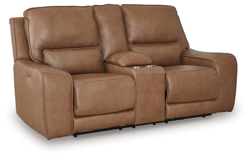 DeepWakes - Caramel - Power Reclining Loveseat / Console / Adjustable Headrest - Tallahassee Discount Furniture (FL)
