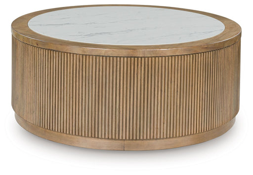 Camdill - Round Cocktail Table - Light Brown / White - Tallahassee Discount Furniture (FL)