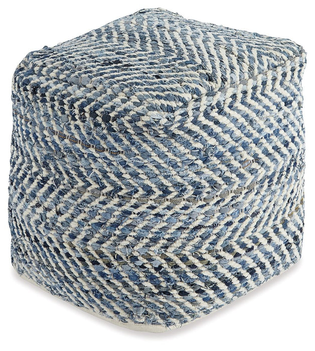 Chevron - Pouf - Blue - Tallahassee Discount Furniture (FL)