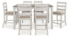 Skempton - Counter Height Dining Table and Bar Stools (Set of 7) - White / Light Brown - Tallahassee Discount Furniture (FL)