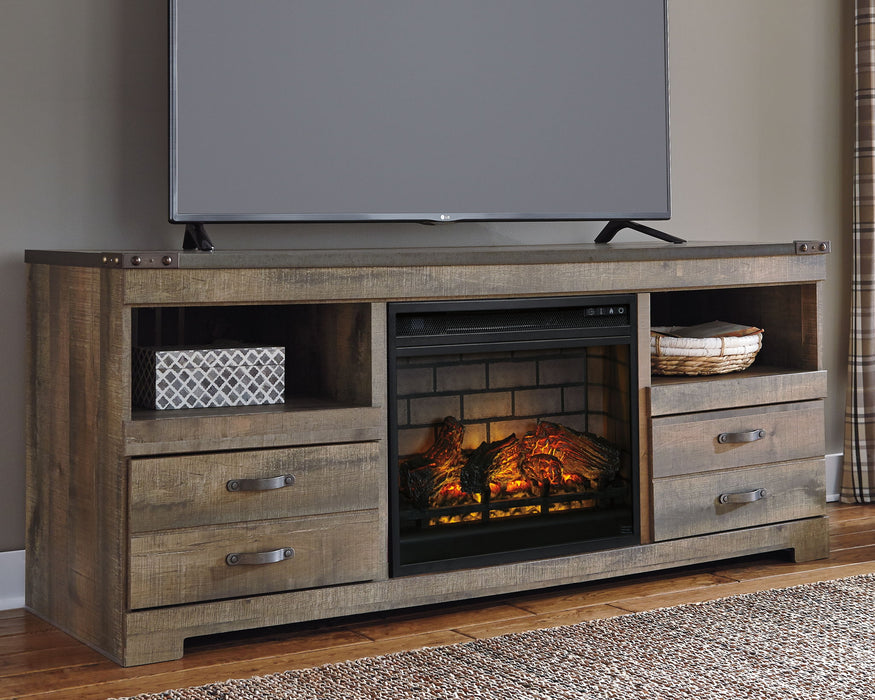 Trinell - 63" TV Stand With Glass/Stone Fireplace Insert - Brown - Tallahassee Discount Furniture (FL)