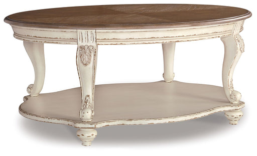 Realyn - Oval Cocktail Table - White / Brown - Tallahassee Discount Furniture (FL)
