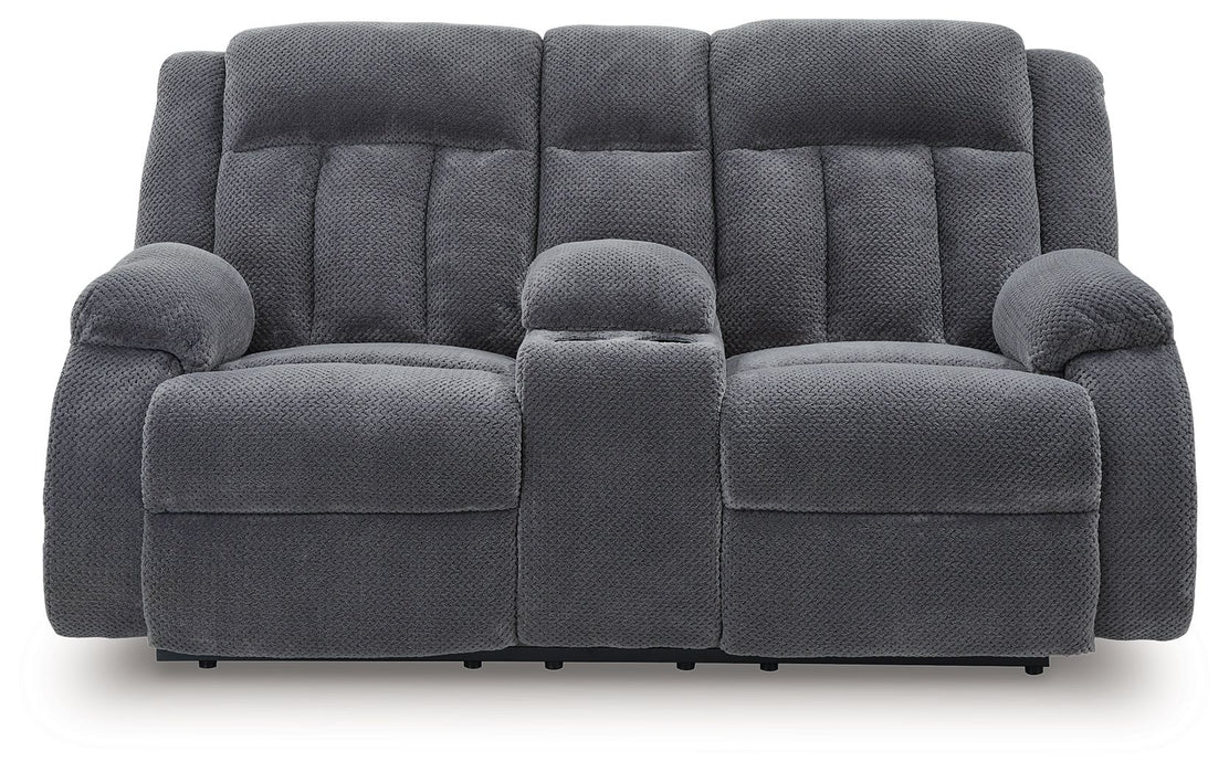 Observation - Steel - Double Reclining Power Loveseat With Console - Tallahassee Discount Furniture (FL)