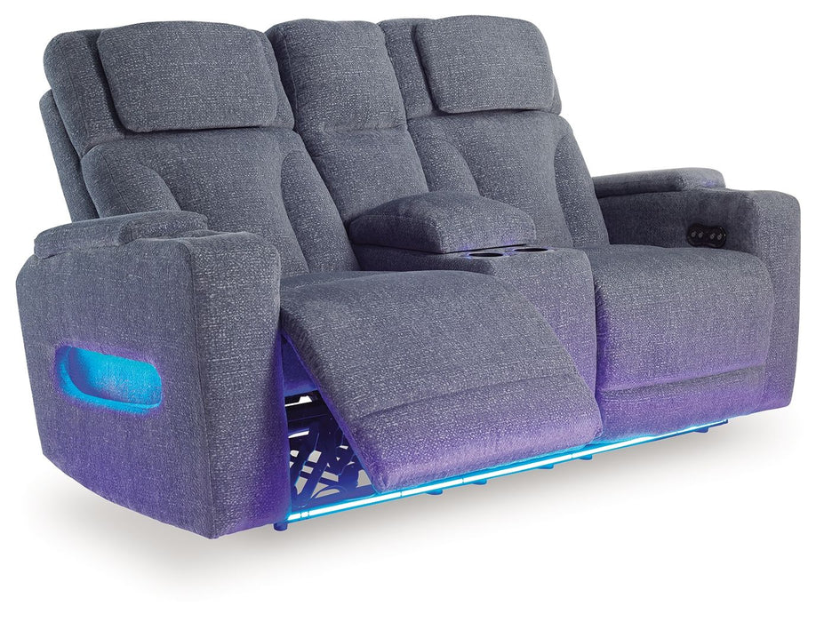 Studio Cave - Steel - Power Reclining Loveseat with Console - Tallahassee Discount Furniture (FL)