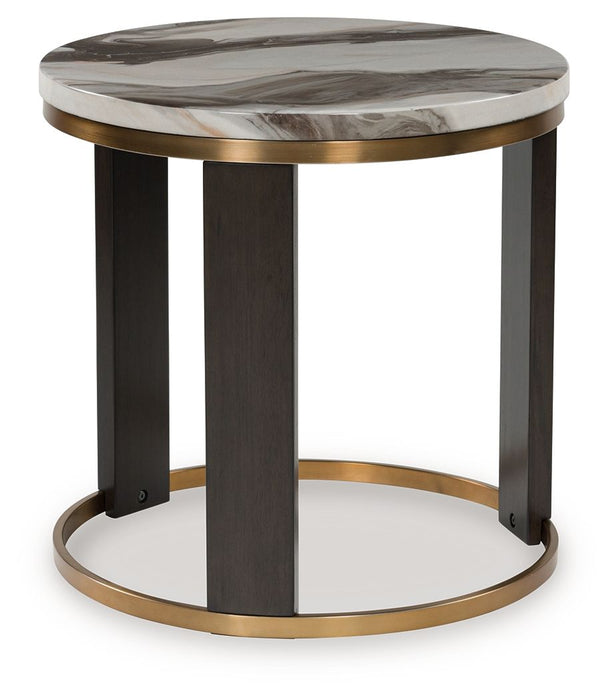 Jazmore - Brown / Brass Finish - Round End Table - Tallahassee Discount Furniture (FL)