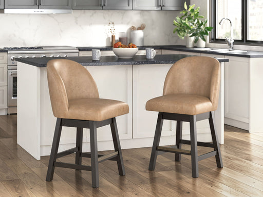 Neymorton - Upholstered Swivel Faux Leather Barstool (Set of 2) - Dark Grayish Brown - Tallahassee Discount Furniture (FL)