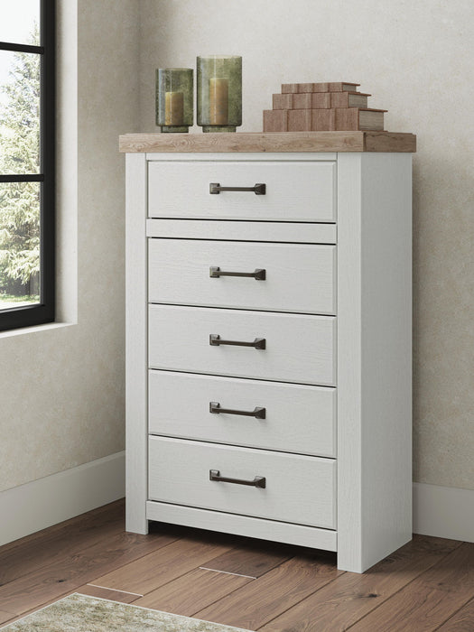 Savonport - Five Drawer Chest - White / Brown - Tallahassee Discount Furniture (FL)