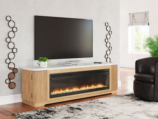 Camdill - Light Brown - 80" TV Stand With Electric Fireplace - Tallahassee Discount Furniture (FL)