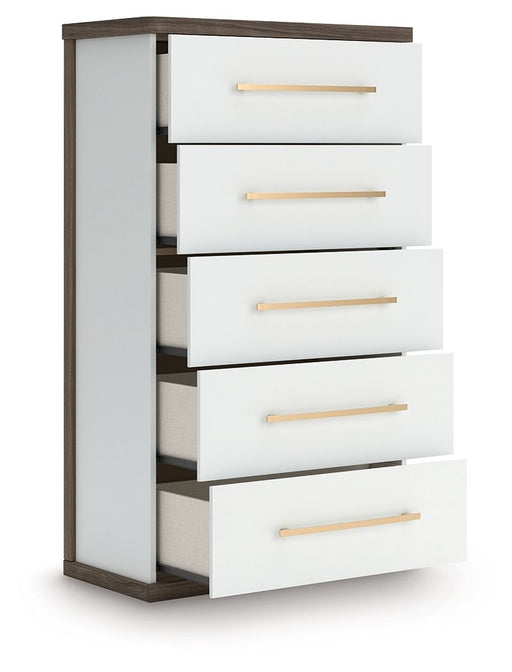 Kendanport - Brown / White - Five Drawer Chest - Tallahassee Discount Furniture (FL)