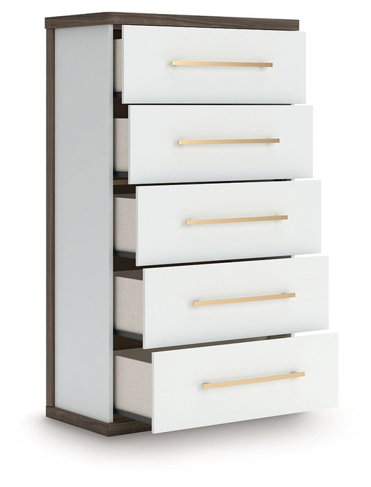 Kendanport - Brown / White - Five Drawer Chest - Tallahassee Discount Furniture (FL)