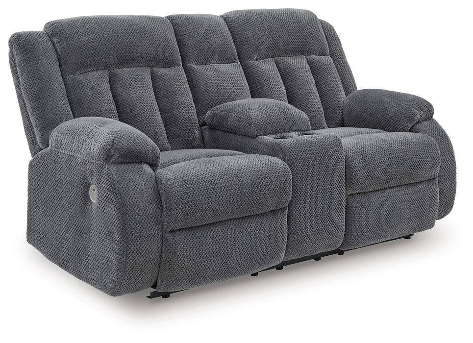 Observation - Steel - Double Reclining Power Loveseat With Console - Tallahassee Discount Furniture (FL)