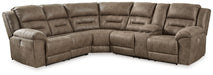 Ravenel - 3-Piece Power Reclining Sectional With Raf Power Reclining Loveseat With Console - Faux Leather - Fossil - Tallahassee Discount Furniture (FL)
