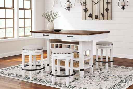 Valebeck - 5 Pc. - Counter Table With Wine Rack, 4 Swivel Stools - White / Brown - Tallahassee Discount Furniture (FL)