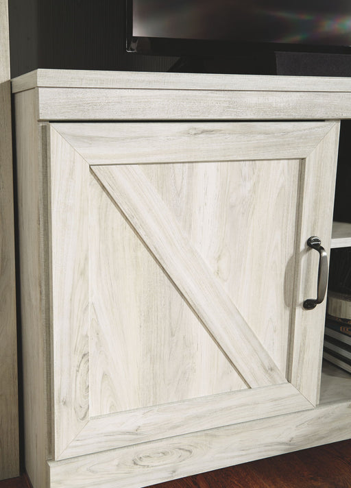 Bellaby - Entertainment Center - TV Stand With Faux Firebrick Fireplace Insert - Whitewash - Tallahassee Discount Furniture (FL)