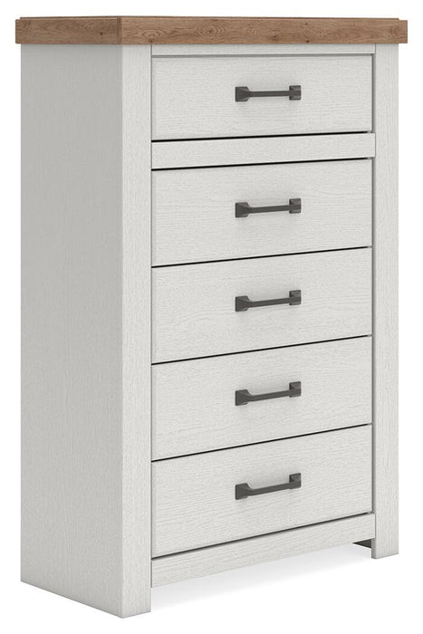 Savonport - Five Drawer Chest - White / Brown - Tallahassee Discount Furniture (FL)