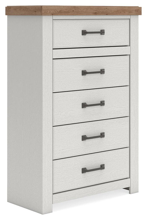 Savonport - Five Drawer Chest - White / Brown - Tallahassee Discount Furniture (FL)