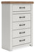 Savonport - Five Drawer Chest - White / Brown - Tallahassee Discount Furniture (FL)