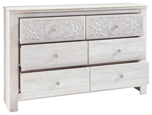 Paxberry - Whitewash - Six Drawer Dresser - Medallion Drawer Pulls - Tallahassee Discount Furniture (FL)