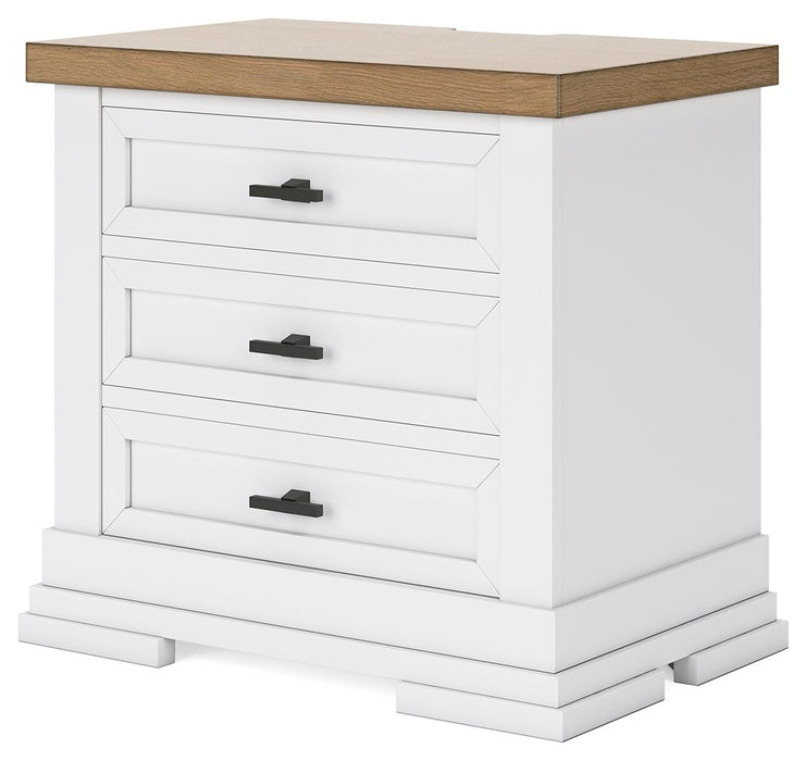 Ashbryn - White / Natural - Three Drawer Night Stand - Tallahassee Discount Furniture (FL)