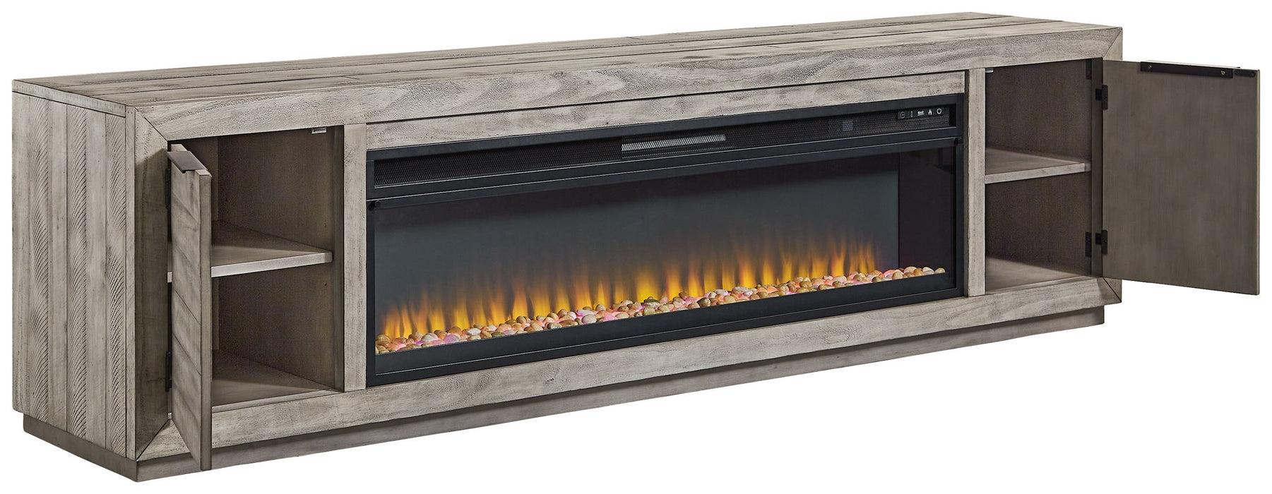 Naydell - 92" TV Stand With Wide Fireplace Insert - Gray - Tallahassee Discount Furniture (FL)