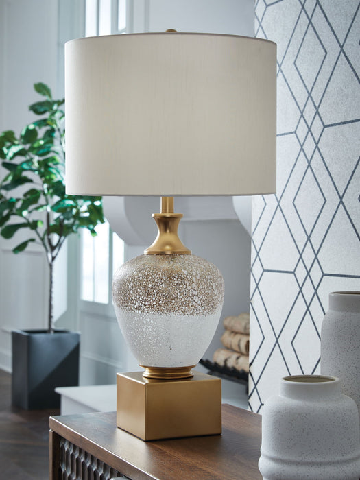 Tavisburg - Brown / White / Gold - Glass Table Lamp - Tallahassee Discount Furniture (FL)