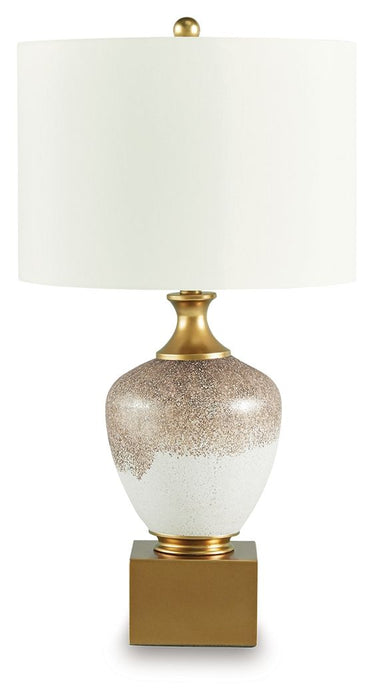 Tavisburg - Brown / White / Gold - Glass Table Lamp - Tallahassee Discount Furniture (FL)