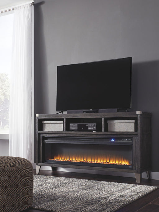Todoe - Gray - 2 Pc. - 65" TV Stand with Wide Fireplace Insert - Tallahassee Discount Furniture (FL)
