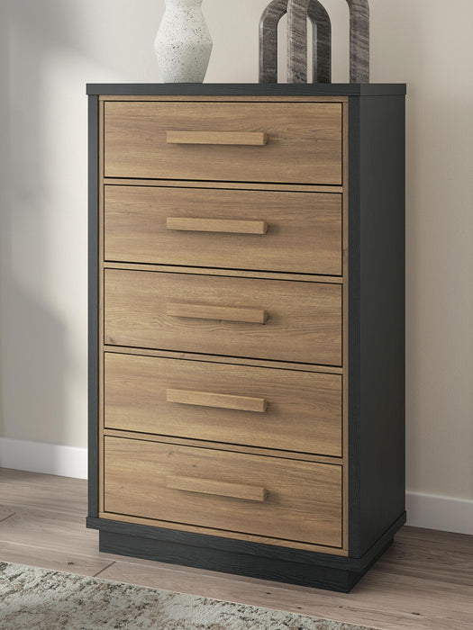 Kozmour - Five Drawer Chest - Black / Brown