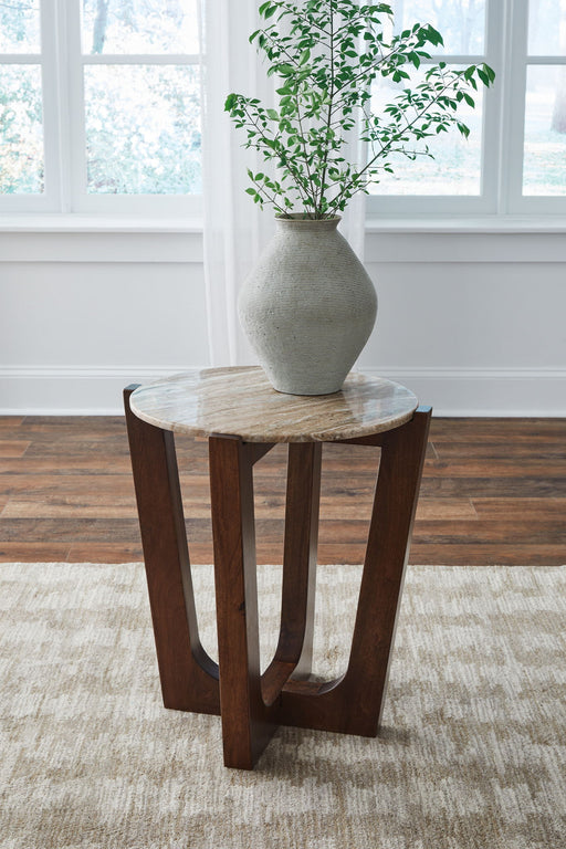 Tanidore - Warm Brown - Round End Table - Tallahassee Discount Furniture (FL)