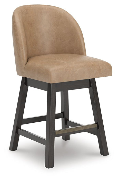 Neymorton - Upholstered Swivel Faux Leather Barstool (Set of 2) - Dark Grayish Brown - Tallahassee Discount Furniture (FL)