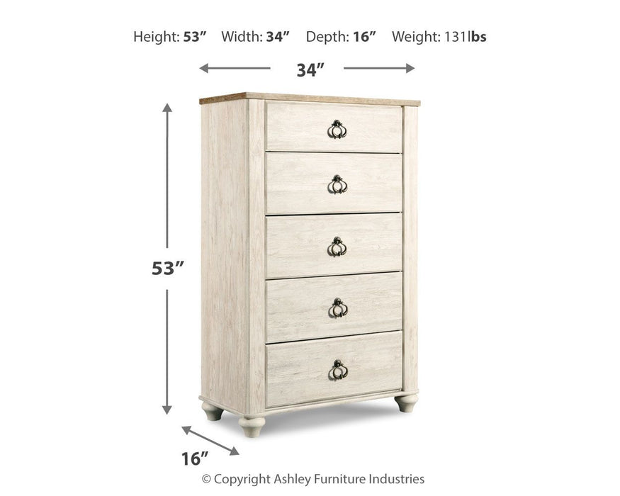 Willowton - Five Drawer Chest - Brown / Beige / White - Tallahassee Discount Furniture (FL)