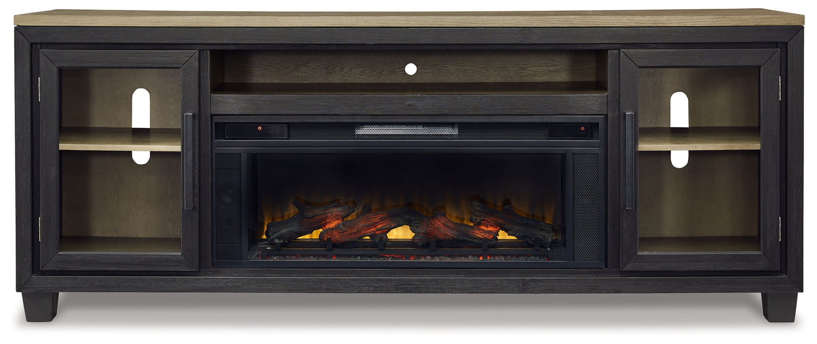Foyland - 83" TV Stand With Electric Infrared Fireplace Insert - Black / Brown - Tallahassee Discount Furniture (FL)