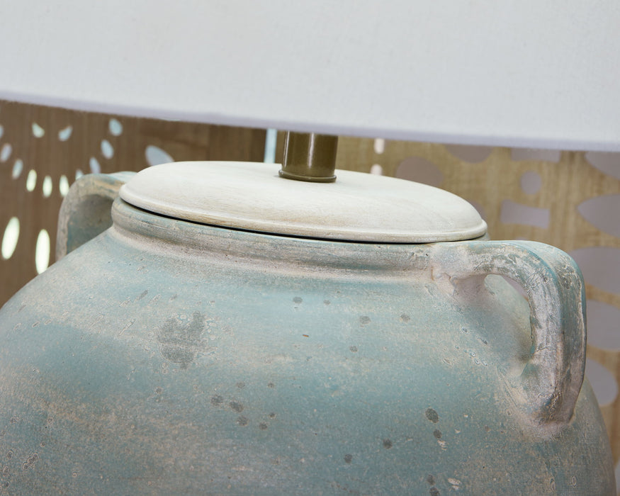 Shawburg - Antique Green - Terracotta Table Lamp - Tallahassee Discount Furniture (FL)